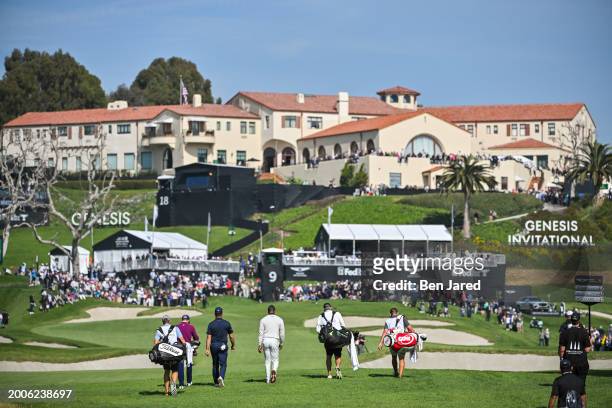 Scenic view as Tiger Woods walks up the ninth hole fairway during the first round of The Genesis Invitational at Riviera Country Club on February 15,...