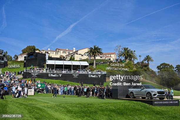 Scenic view as Gary Woodland plays his shot from the 10th tee during the first round of The Genesis Invitational at Riviera Country Club on February...