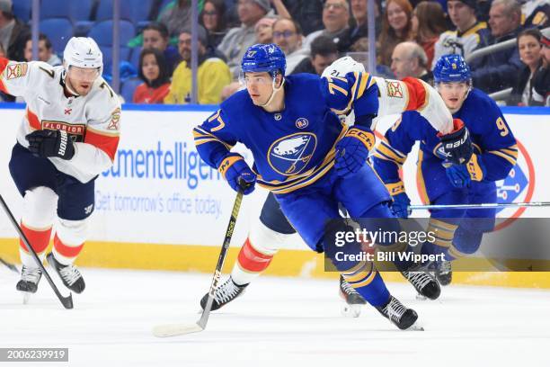 Peterka of the Buffalo Sabres skates against the Florida Panthers during an NHL game on February 15, 2024 at KeyBank Center in Buffalo, New York.