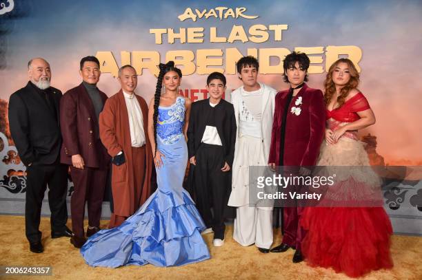 Paul Sun Hyung Lee, Daniel Dae Kim, Ken Leung, Kiawentiio, Gordon Cormier, Ian Ousley, Dallas Liu and Elizabeth Yu at the premiere of "Avatar: The...