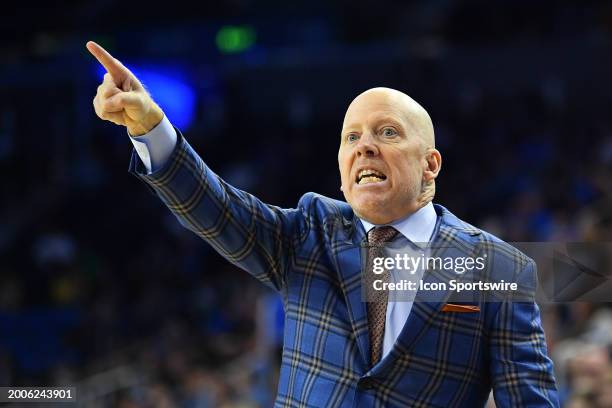Bruins head coach Mick Cronin reacts to a call during a college basketball game between the Colorado Buffaloes and the UCLA Bruins on February 15 at...