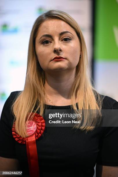 Labour Party candidate, Gen Kitchen, looks on after being declared the winner in the Wellingborough by-election at the count centre in Kettering...