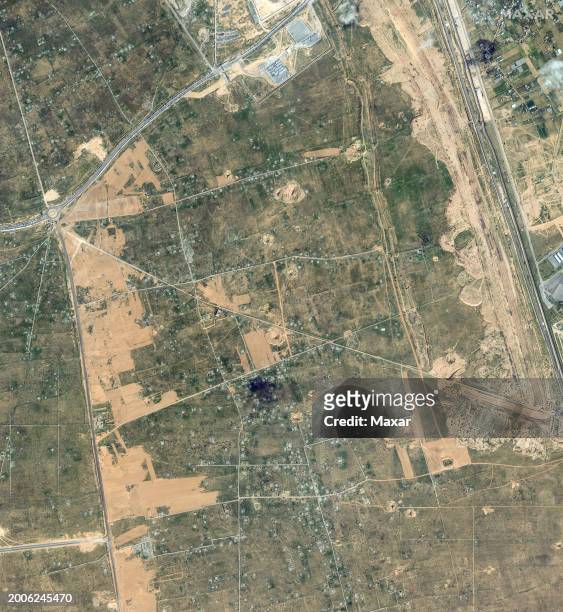Maxar satellite imagery shows an overview of the buffer zone in Egypt near the Rafah border crossing. Please use: Satellite image 2024 Maxar...