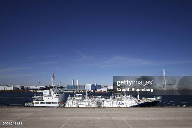 The Excool, a demonstration test ship for liquified carbon dioxide transport, moored at the Daikoku pier in Yokohama, Japan, on Friday, Feb. 16,...