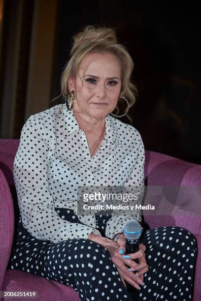 Singer Manoella Torres attends a press conference at Teatro Metropolitan on February 12, 2024 in Mexico City, Mexico.
