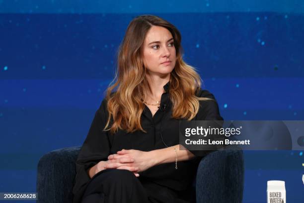 Shailene Woodley speaks at the PBS presentation of "Hope in the Water" during the 2024 TCA Winter Press Tour at The Langham Huntington, Pasadena on...
