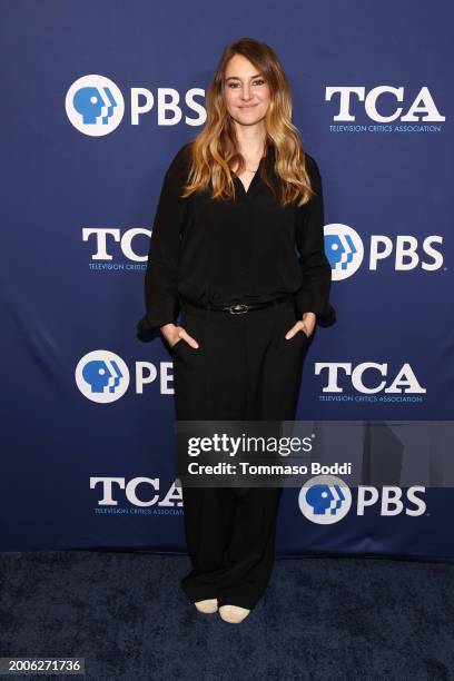 Shailene Woodley attends the PBS presentation of "Hope in the Water" during the 2024 TCA Winter Press Tour at The Langham Huntington, Pasadena on...