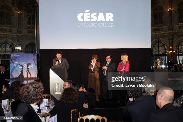Ariane Toscan du Plantier, Antoine Reinartz and a guest attend the Producer's Dinner - Cesar Film Awards 2024 At l'Hotel Intercontinental on February...