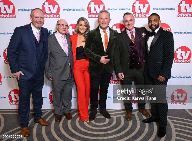 Rob Nicholson, Roger Nicholson, Helen Skelton, Dave Nicholson, Jules Hudson and JB Gill attend the TV Choice Awards 2024 at the Hilton Park Lane on...