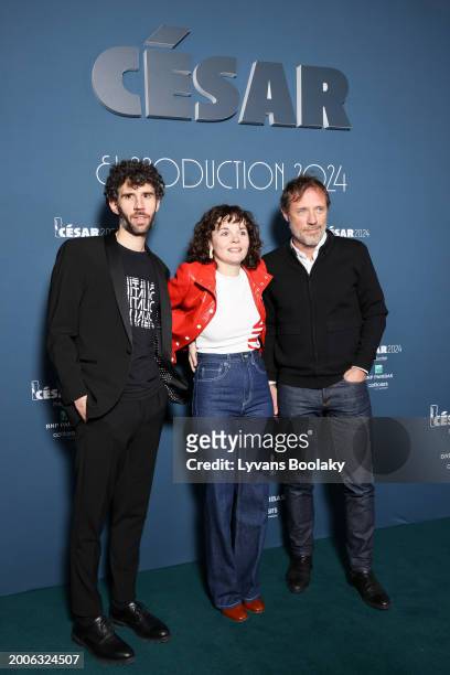 Lionel Massol, Pauline Seigland and a guest attend the Producer's Dinner - Cesar Film Awards 2024 At l'Hotel Intercontinental on February 12, 2024 in...