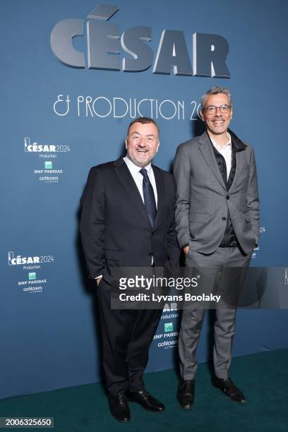 Gerald Brice Viret and a guest attend the Producer's Dinner - Cesar Film Awards 2024 At l'Hotel Intercontinental on February 12, 2024 in Paris,...