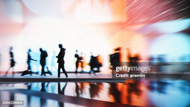 people silhouettes walking in vr environment - connecting people stockfoto's en -beelden