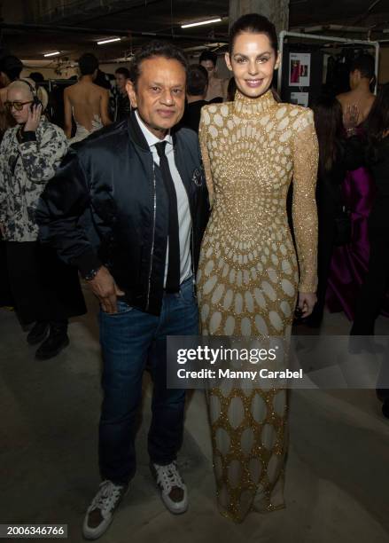 Naeem Khan and Madlena Kalinova backstage at the Naeem Khan show during New York Fashion Week on February 12, 2024 in New York City.