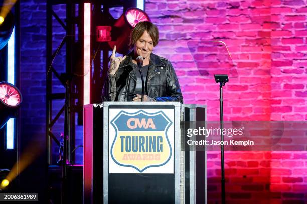 Keith Urban speaks during the 2023 CMA Touring Awards at Marathon Music Works on February 12, 2024 in Nashville, Tennessee.