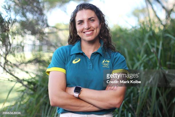 Jessica Fox poses during the Australian 2024 Paris Olympic Games Canoe Slalom Squad Announcement & Training Session at Penrith Whitewater Stadium on...