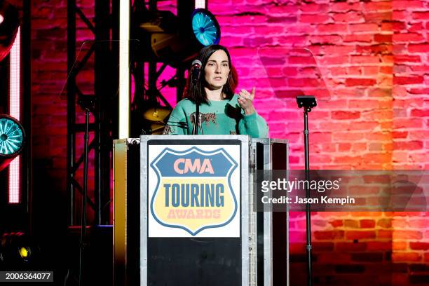 Tyne Parrish speaks during the 2023 CMA Touring Awards at Marathon Music Works on February 12, 2024 in Nashville, Tennessee.