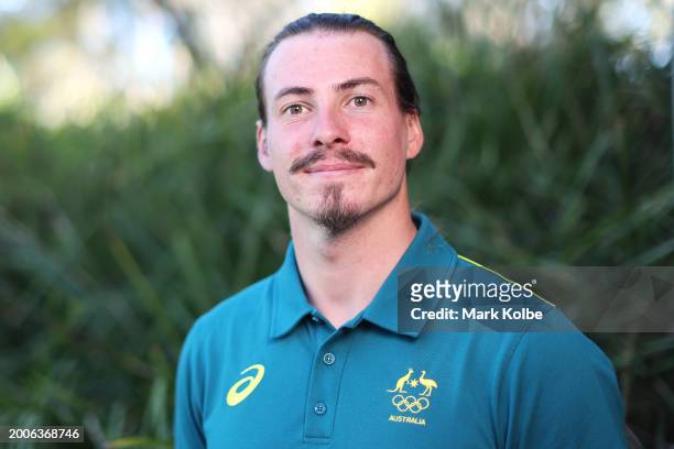 Tristan Carter poses after his announcement as an Australian Olympic Team athlete during the Australian 2024 Paris Olympic Games Canoe Slalom Squad...