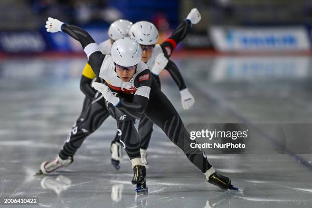 Team Poland competes during the Women's Team Sprint at the 2024 World Single Distances Speed Skating Championships, on February 15 at the Olympic...