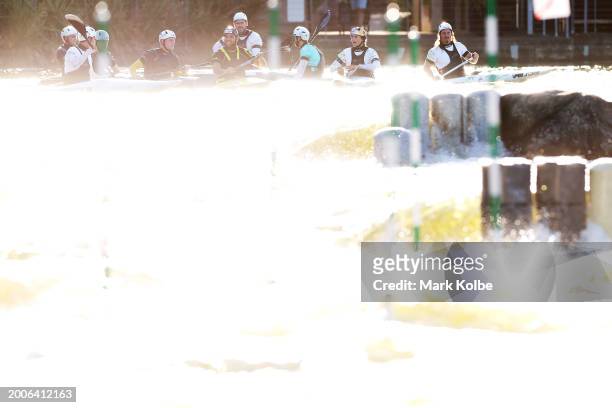 Athletes prepare for a run during the Australian 2024 Paris Olympic Games Canoe Slalom Squad Announcement & Training Session at Penrith Whitewater...