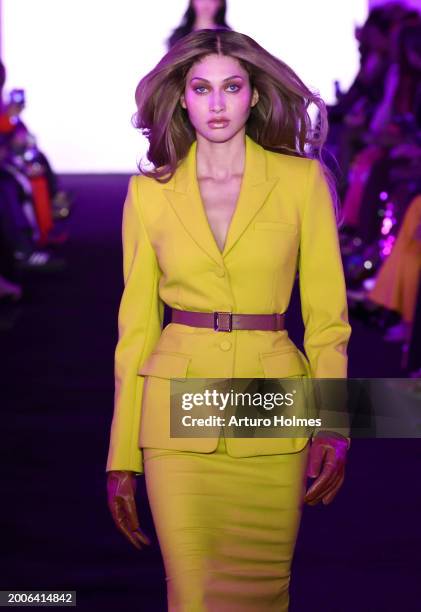 Model walks the runway at the Sergio Hudson fashion show during New York Fashion Week: The Shows at Starrett-Lehigh Building on February 12, 2024 in...