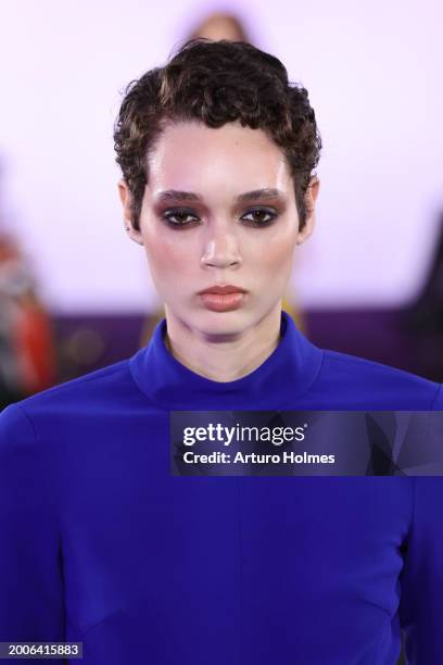 Model walks the runway at the Sergio Hudson fashion show during New York Fashion Week: The Shows at Starrett-Lehigh Building on February 12, 2024 in...