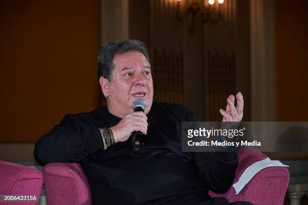 Singer Jorge Muñiz speaks during a press conference at Teatro Metropolitan on February 12, 2024 in Mexico City, Mexico.