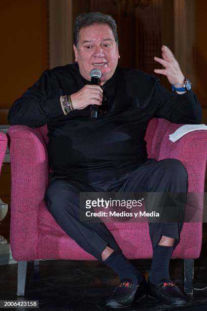 Singer Jorge Muñiz speaks during a press conference at Teatro Metropolitan on February 12, 2024 in Mexico City, Mexico.