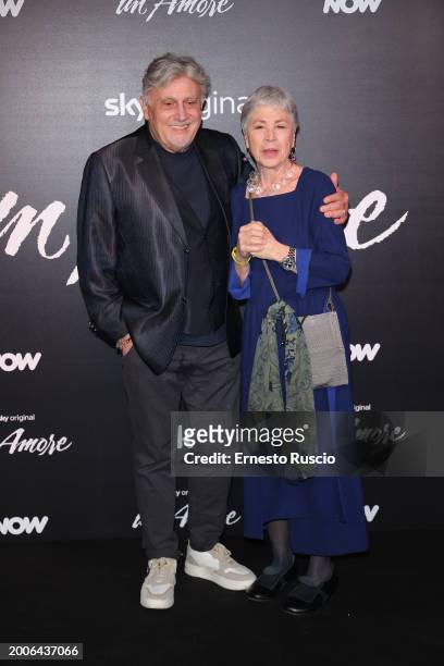 Andrea Roncato and Ottavia Piccolo attend the premiere for "Un Amore" at Vinile on February 12, 2024 in Rome, Italy.