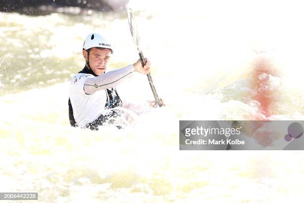 Timothy Anderson trains during the Australian 2024 Paris Olympic Games Canoe Slalom Squad Announcement & Training Session at Penrith Whitewater...