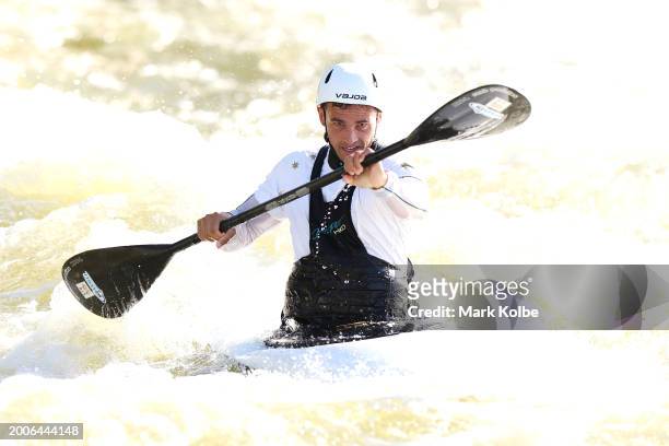 Timothy Anderson trains during the Australian 2024 Paris Olympic Games Canoe Slalom Squad Announcement & Training Session at Penrith Whitewater...