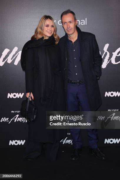Andrea Duilio and his wife Raffaella attend the premiere for "Un Amore" at Vinile on February 12, 2024 in Rome, Italy.