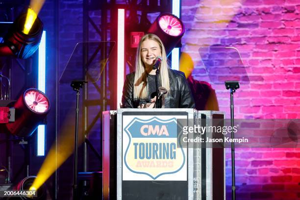 Meg Miller speaks during the 2023 CMA Touring Awards at Marathon Music Works on February 12, 2024 in Nashville, Tennessee.