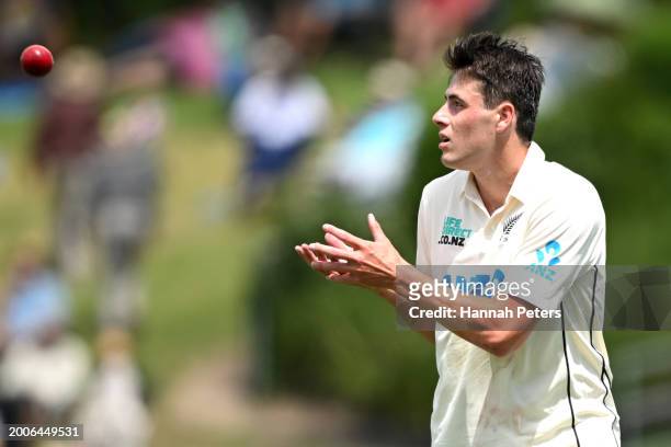 Will O'Rourke of the New Zealand Black Caps fields during day one of the Men's Second Test in the series between New Zealand and South Africa at...