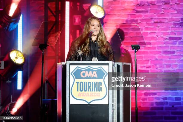 Kelsey Maynard speaks during the 2023 CMA Touring Awards at Marathon Music Works on February 12, 2024 in Nashville, Tennessee.