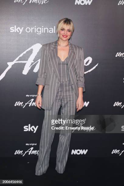 Micaela Ramazzotti attends the premiere for "Un Amore" at Vinile on February 12, 2024 in Rome, Italy.