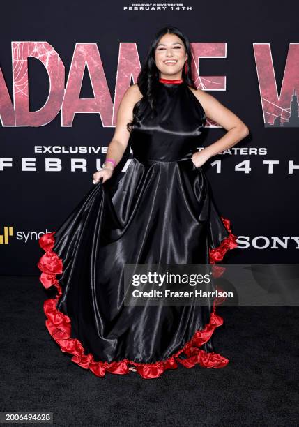 Andrea Casanova attends the World Premiere of Sony Pictures' "Madame Web" at Regency Village Theatre on February 12, 2024 in Los Angeles, California.