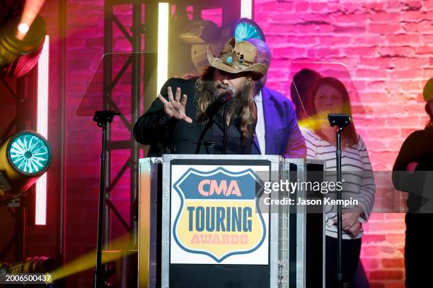 Chris Stapleton speaks during the 2023 CMA Touring Awards at Marathon Music Works on February 12, 2024 in Nashville, Tennessee.