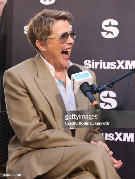 Annette Bening speaks during the SiriusXM's The Jess Cagle Show broadcast from The Oscar's Nominees Luncheon on February 12, 2024 in Los Angeles,...