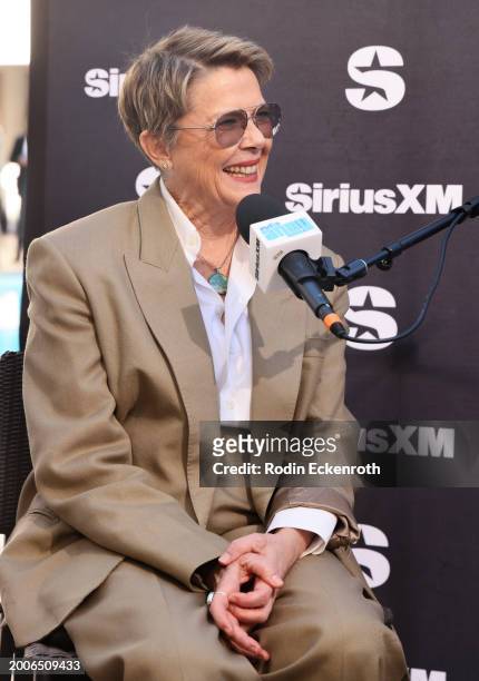 Annette Bening speaks during the SiriusXM's The Jess Cagle Show broadcast from The Oscar's Nominees Luncheon on February 12, 2024 in Los Angeles,...