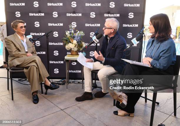 Annette Bening, Jess Cagle, and Julia Cunningham speak during the SiriusXM's The Jess Cagle Show broadcast from The Oscar's Nominees Luncheon on...