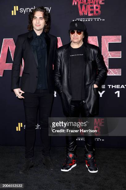 Nick Simmons and Gene Simmons attend the World Premiere of Sony Pictures' "Madame Web" at Regency Village Theatre on February 12, 2024 in Los...