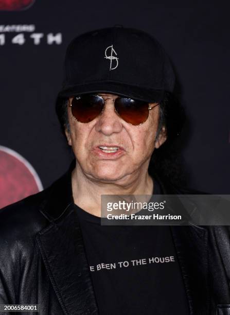 Gene Simmons attends the World Premiere of Sony Pictures' "Madame Web" at Regency Village Theatre on February 12, 2024 in Los Angeles, California.