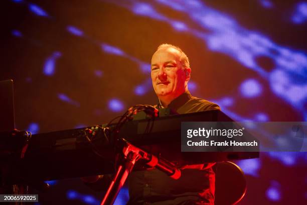Martin Cooper of the British band OMD performs live on stage during a concert at the Tempodrom on February 12, 2024 in Berlin, Germany.