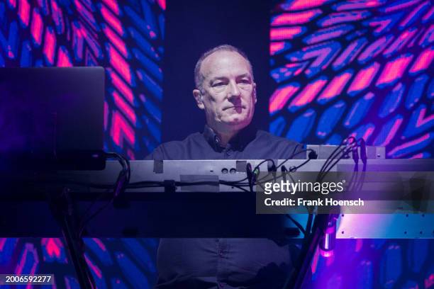 Martin Cooper of the British band OMD performs live on stage during a concert at the Tempodrom on February 12, 2024 in Berlin, Germany.