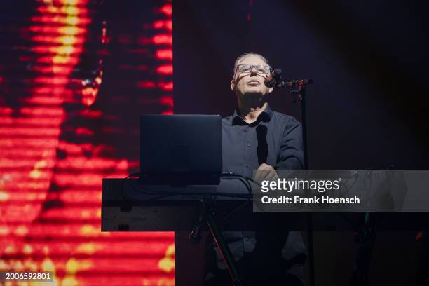 Paul Humphreys of the British band OMD performs live on stage during a concert at the Tempodrom on February 12, 2024 in Berlin, Germany.