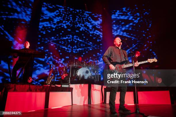Singer Andy McCluskey of the British band OMD performs live on stage during a concert at the Tempodrom on February 12, 2024 in Berlin, Germany.