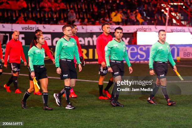 Referees Mayra Mora, Aldo Ballesteros, Adonai Escobedo and Alberto Morin get into the pitch prior the 6th round match between Tijuana and Queretaro...