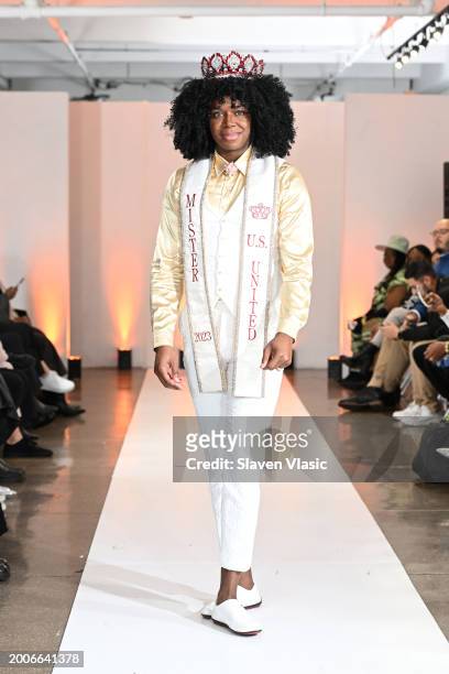 Model walks the Beauty Queen Parade during Model Icon NYFW S1 on February 12, 2024 in New York City.