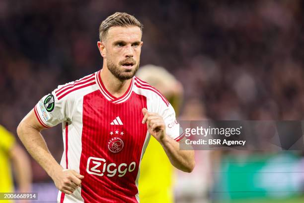 Jordan Henderson of AFC Ajax looks on during the UEFA Europa Conference League Play Offs match between AFC Ajax and FK Bodo/Glimt at Johan Cruijff...