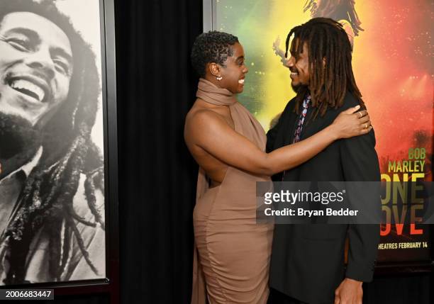 Lashana Lynch and Sheldon Shepherd attend a Dotdash Meredith Special Screening of "Bob Marley: One Love" at the Dotdash Meredith Screening Room on...